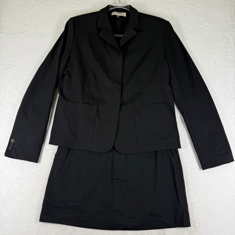 Kallmeyer New York Womens Black Cotton Blend Blazer and Skirt Suit Set Size 8